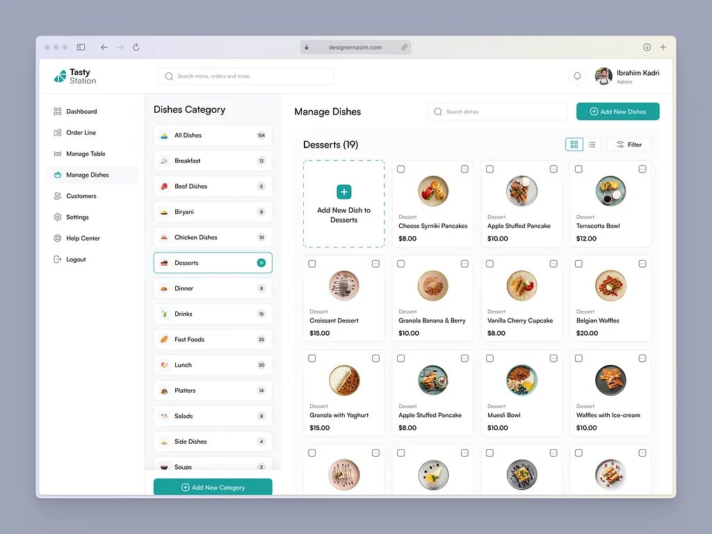 Tasty Station — interface de gestion de menu pour restaurant
